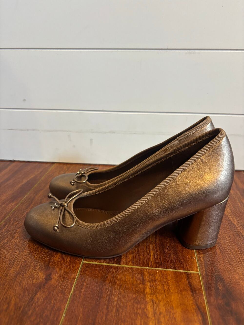 Naturalizer Sienna Women's Leather Block Heel Pumps Bronze Size 8W Shoes